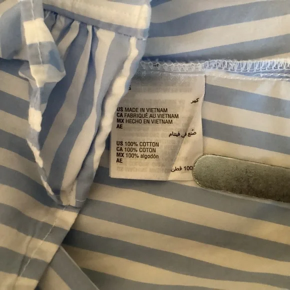 Charter Club Women’s Blue And White Striped Long Sleeve Button Up Blouse. Size L - Picture 5 of 6